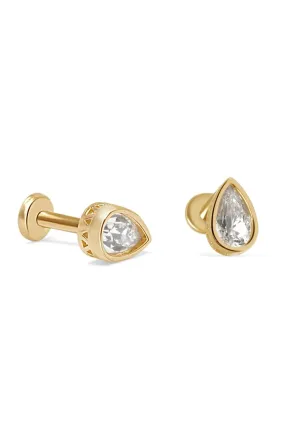 14K Gold Cartilage Helix Conch Teardrop Internally Threaded Flat Back Earring Labret Stud