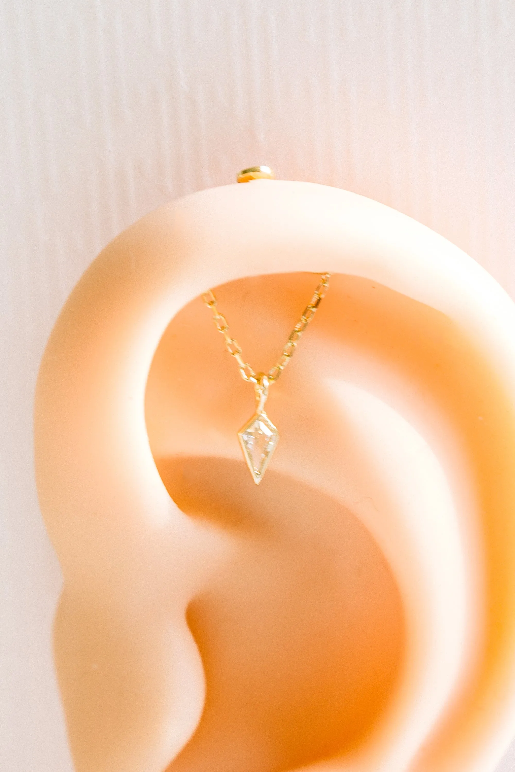 14K GOLD CARTILAGE HELIX LOBE Diamond Shape Cz DANGLE CHAIN EAR STUD FLAT BACK EARRING LABRET PIERCING