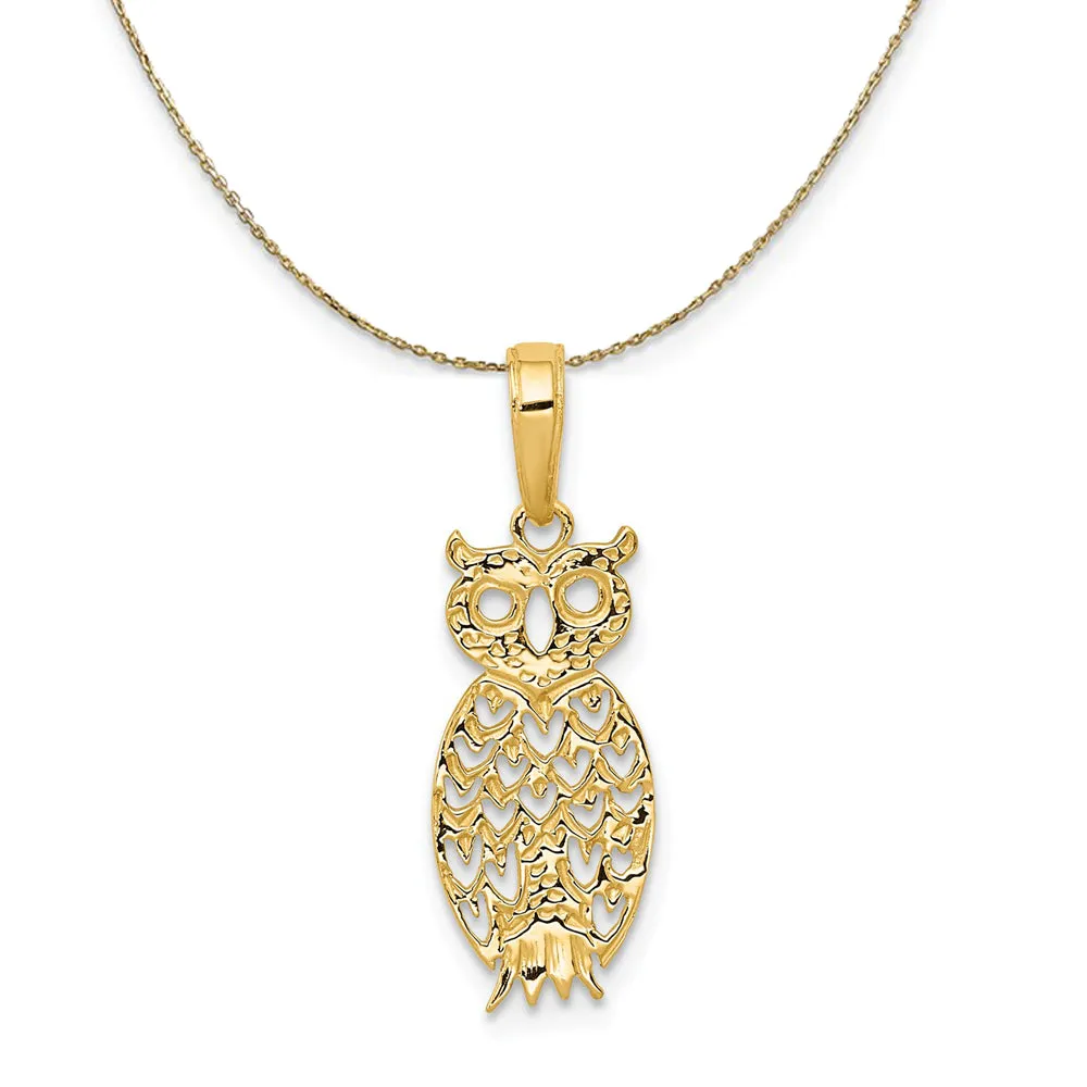 14k Yellow Gold Flat Cutout Owl Necklace