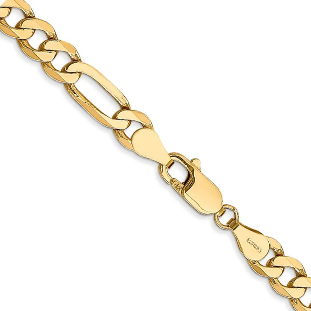 5.25mm 14k Yellow Gold Solid Flat Figaro Chain Bracelet, 8 Inch