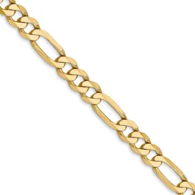 5.25mm 14k Yellow Gold Solid Flat Figaro Chain Bracelet, 8 Inch