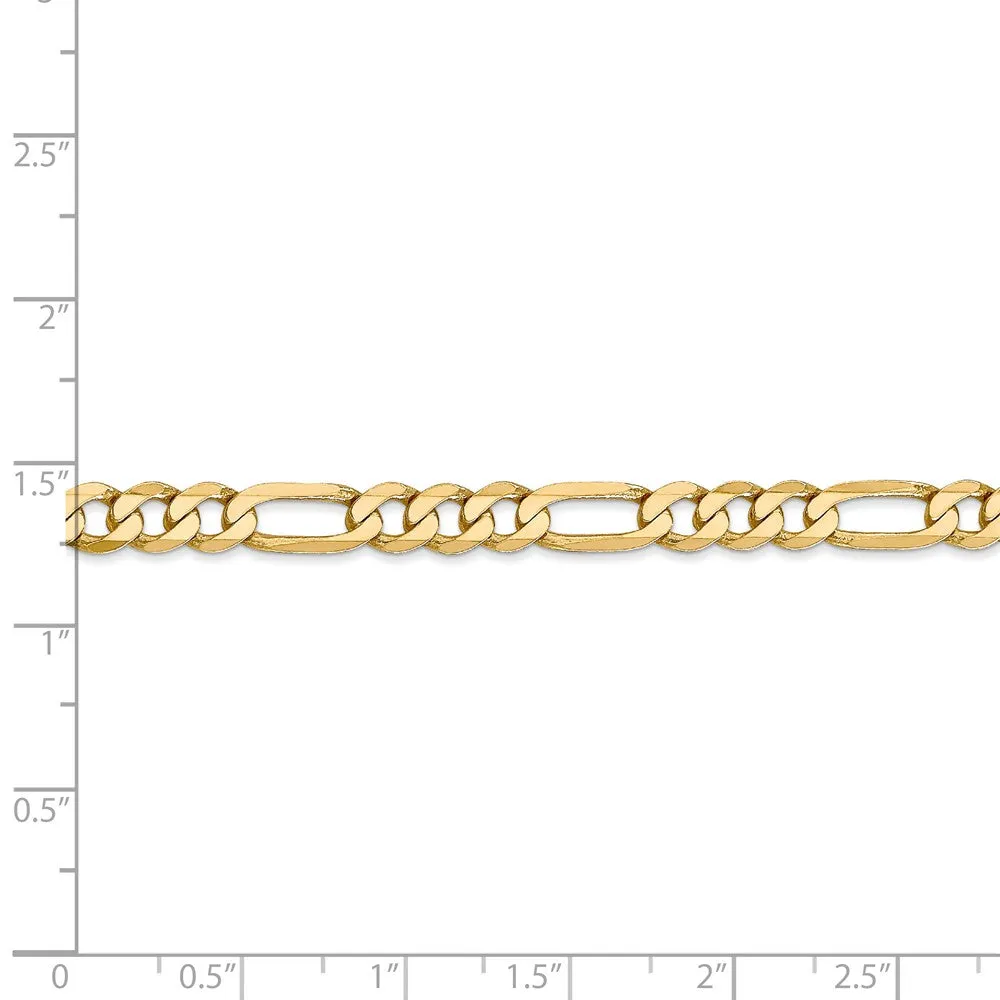 5.25mm 14k Yellow Gold Solid Flat Figaro Chain Bracelet, 8 Inch