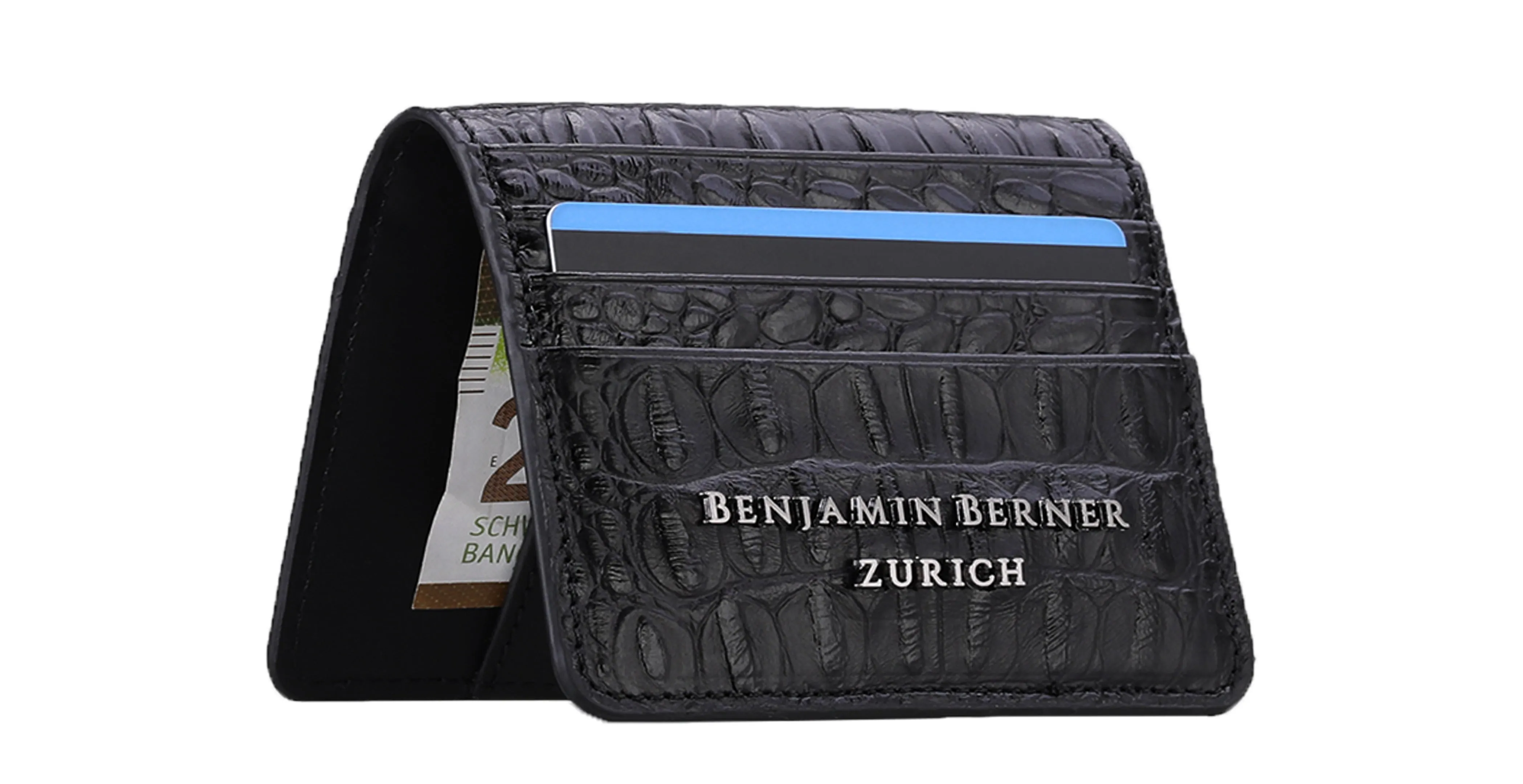 BNJ FLAP WALLET BLACK ALLIGATOR EFFECT  CALFSKIN