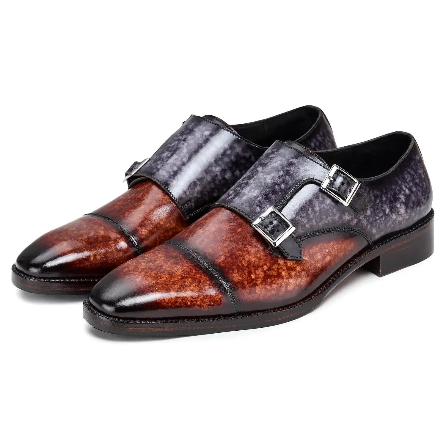 Captoe Double Monk Strap - Brown & Purple