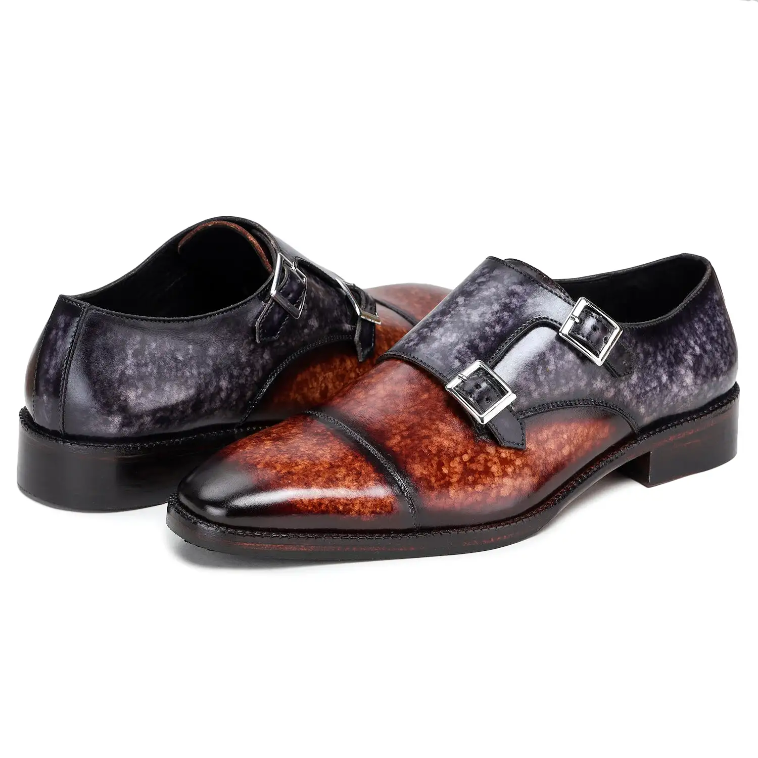 Captoe Double Monk Strap - Brown & Purple