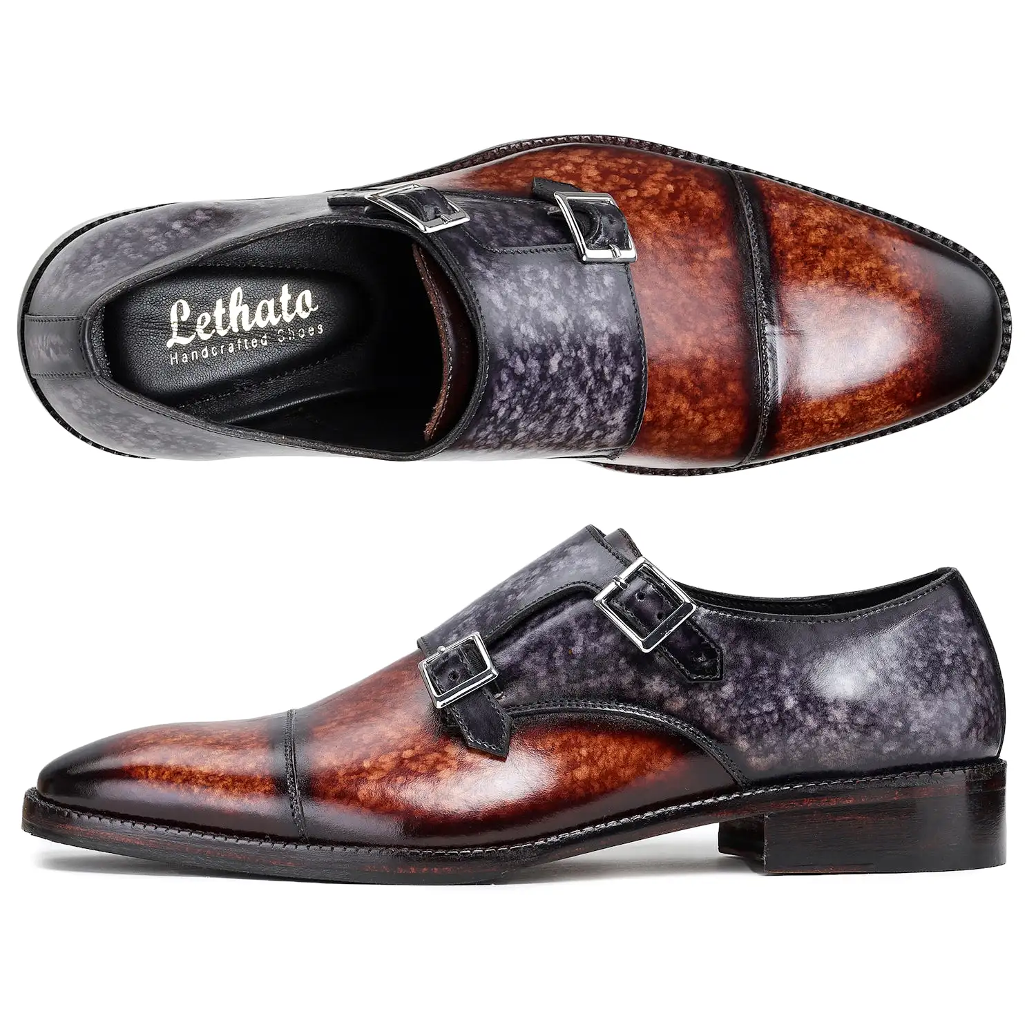 Captoe Double Monk Strap - Brown & Purple