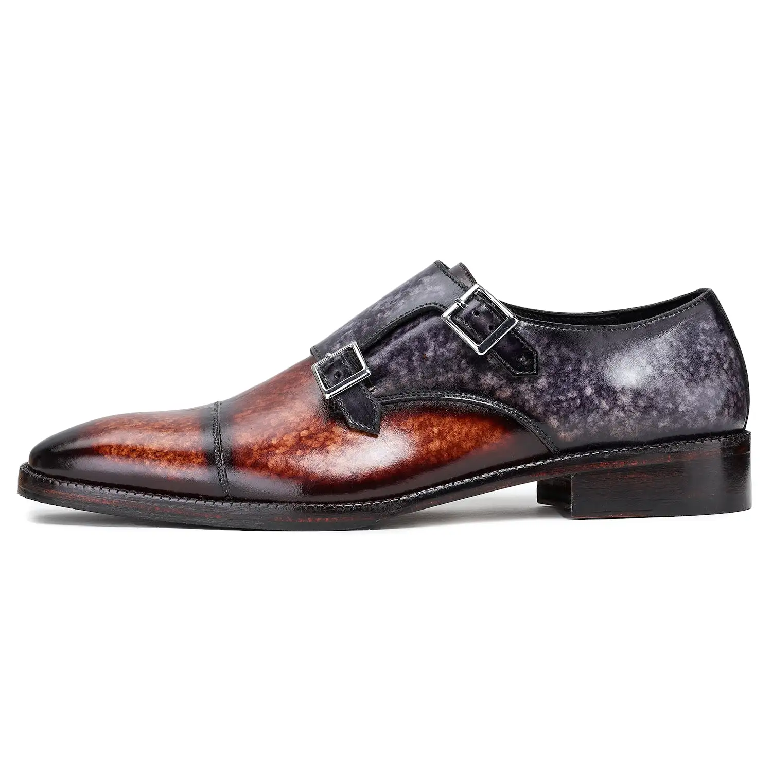 Captoe Double Monk Strap - Brown & Purple