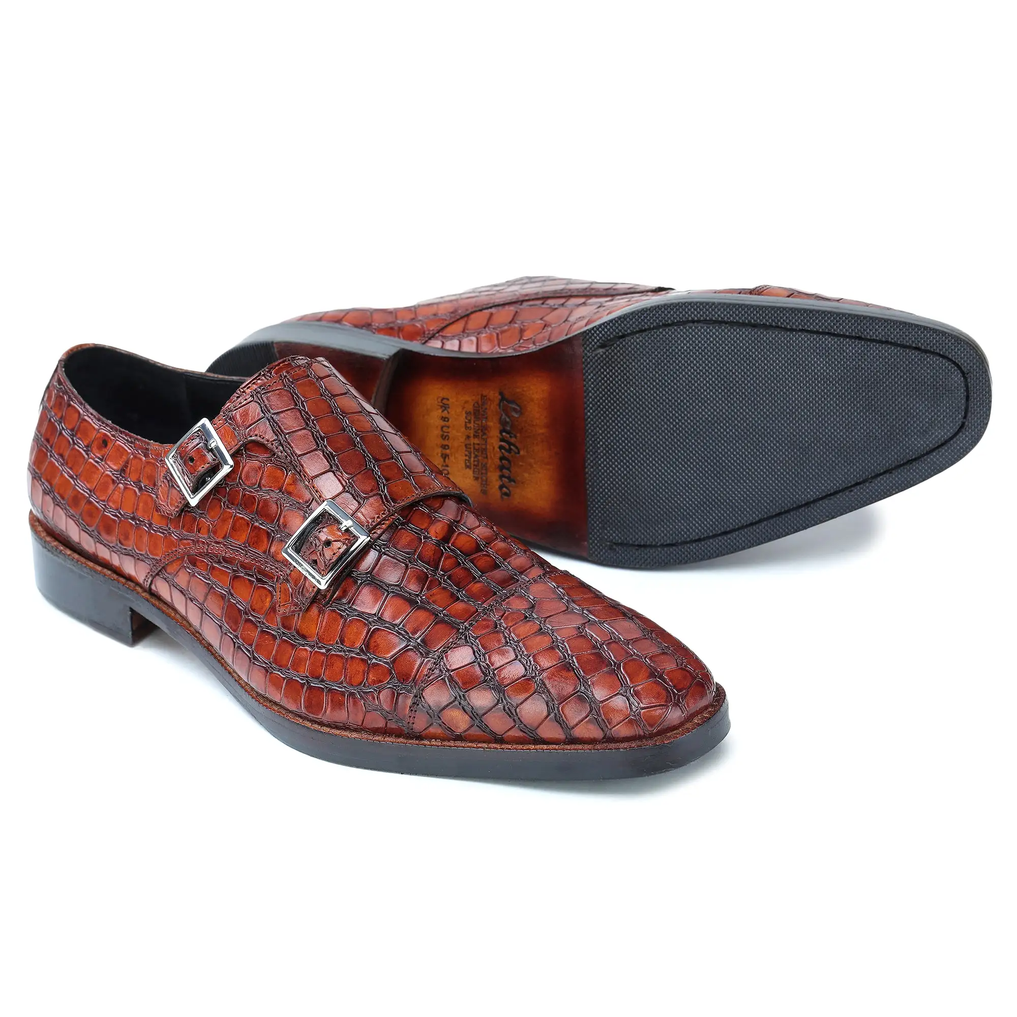 Captoe Double Monk Strap - Croc Brown