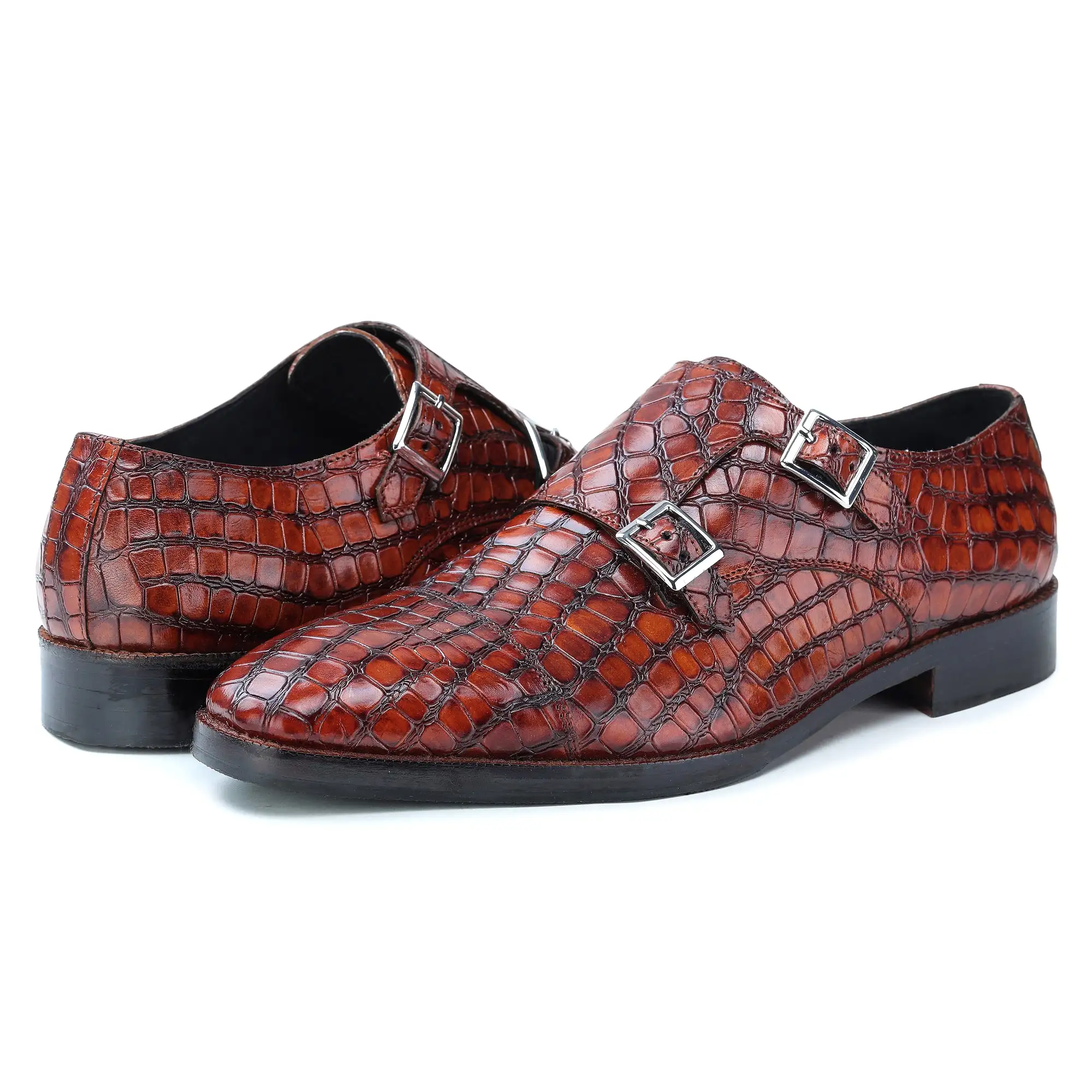 Captoe Double Monk Strap - Croc Brown