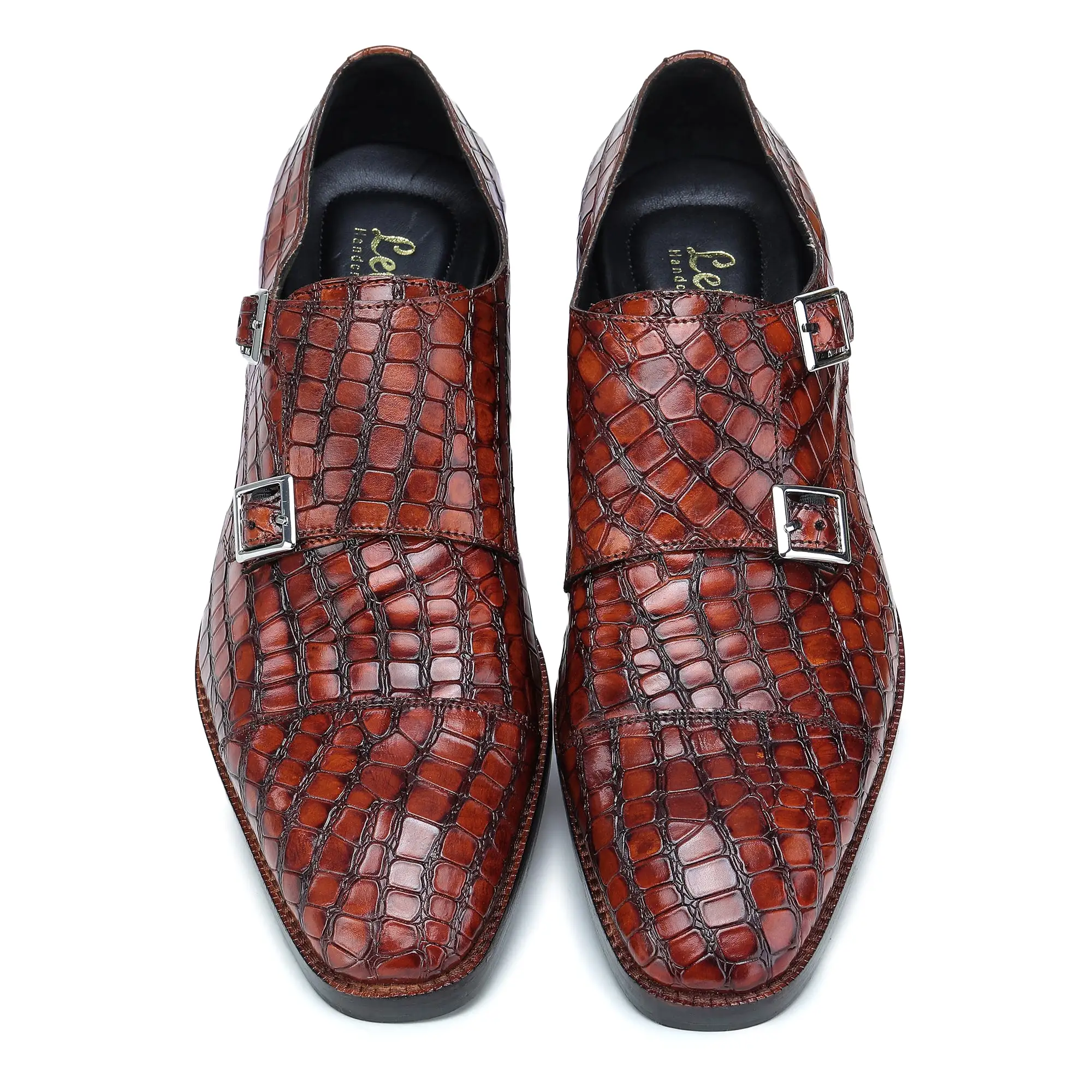 Captoe Double Monk Strap - Croc Brown