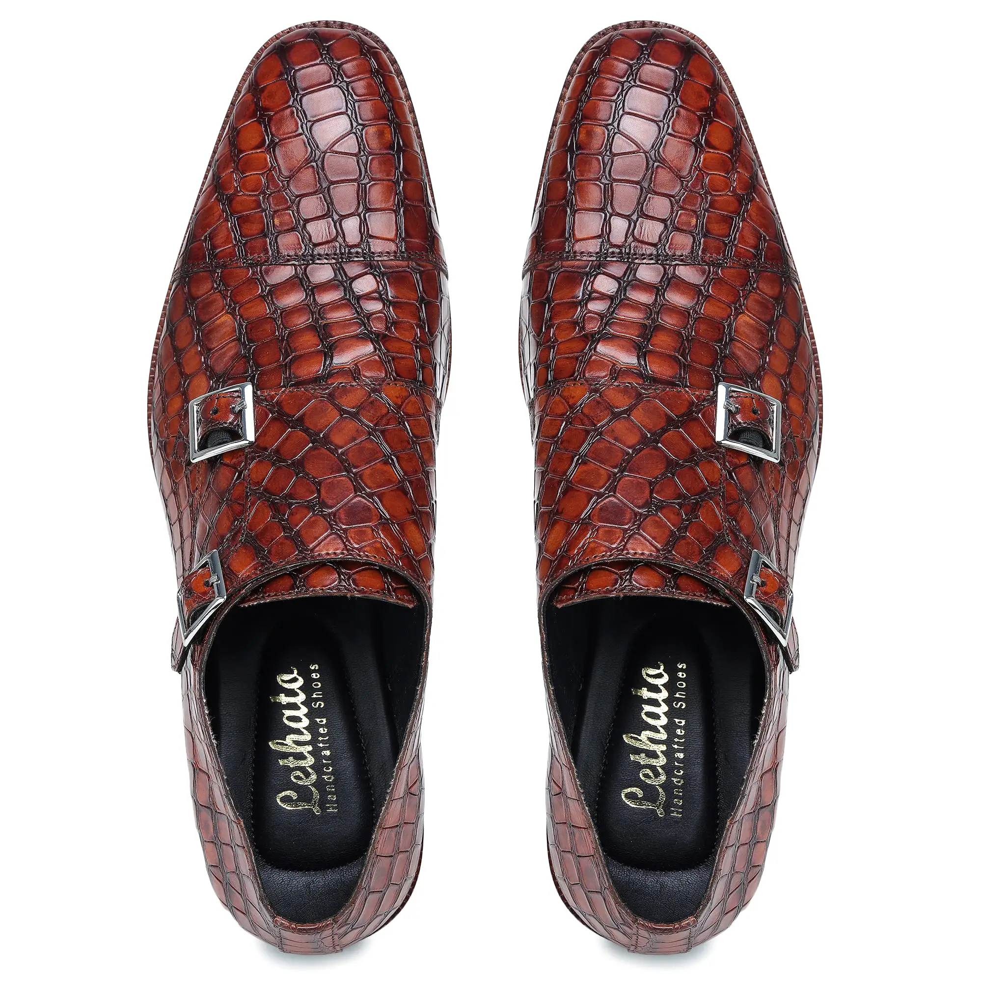 Captoe Double Monk Strap - Croc Brown