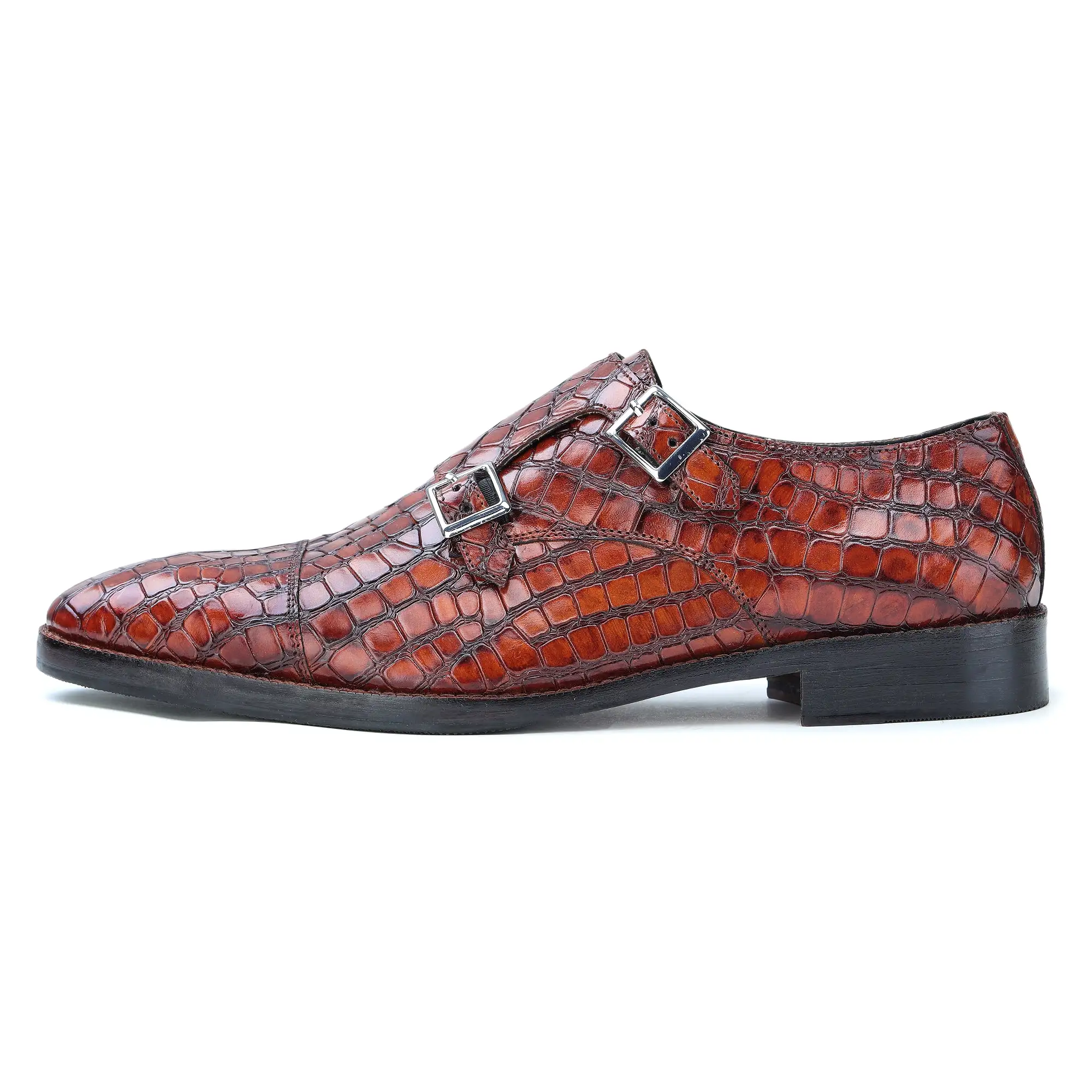 Captoe Double Monk Strap - Croc Brown