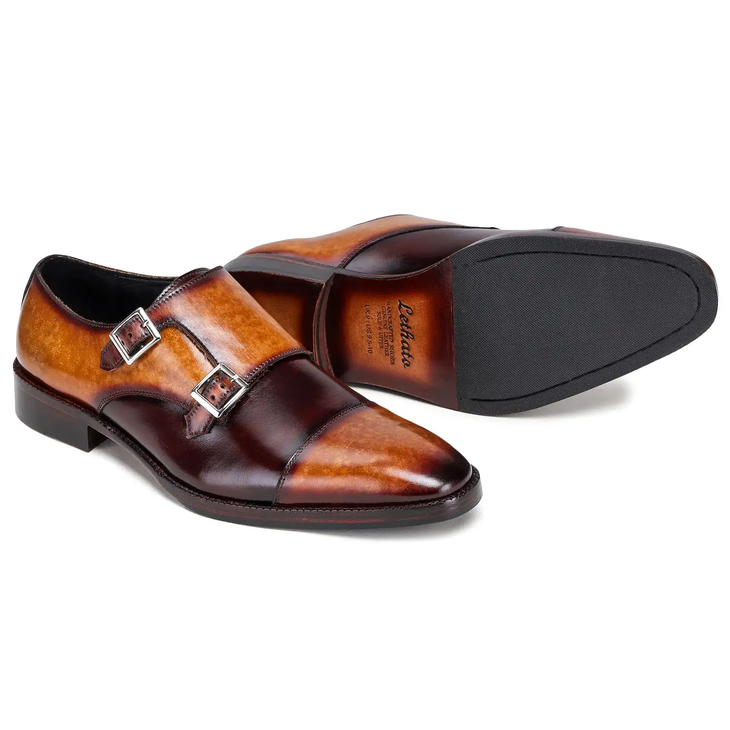 Captoe Double Monk Strap - Tan & Brown