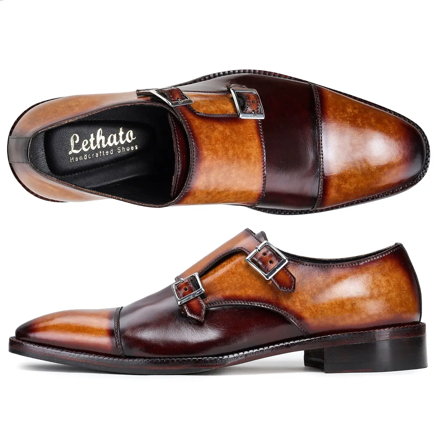 Captoe Double Monk Strap - Tan & Brown