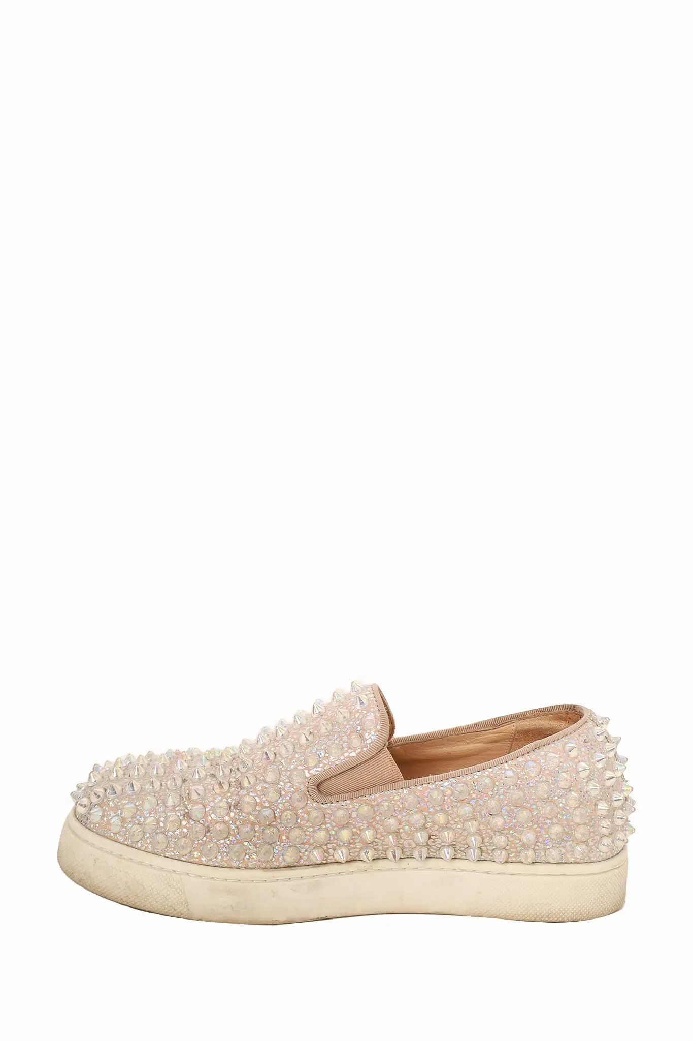 Christian Louboutin Silver Giltter Spike Stud Flats Size 36.5