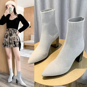 Chunky High Heels Socks Boots