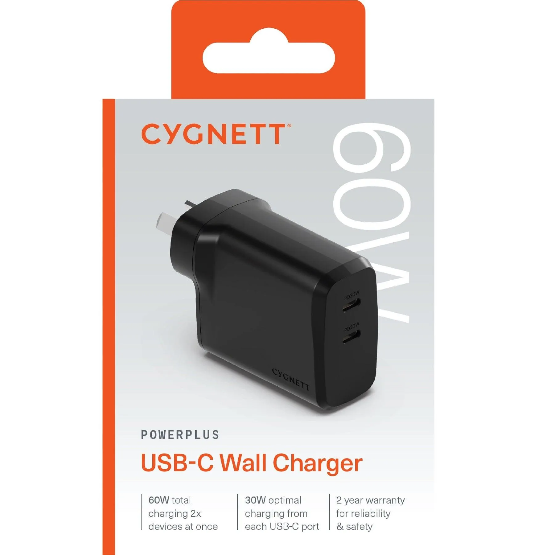 Cygnett PowerPlus 60W Dual Port USB-C PD Fast Wall Charger