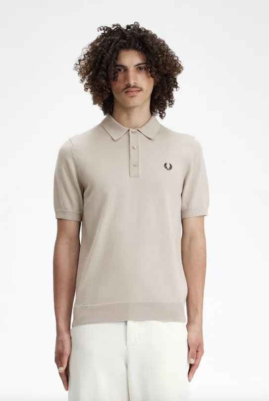 Fred Perry Classic Knitted Shirt/Dark Oatmeal - New SS24