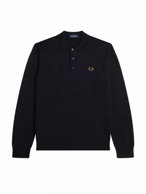 Fred Perry Long Sleeve Knitted Shirt/Navy - AW23 SALE