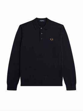 Fred Perry Long Sleeve Knitted Shirt/Navy - AW23 SALE