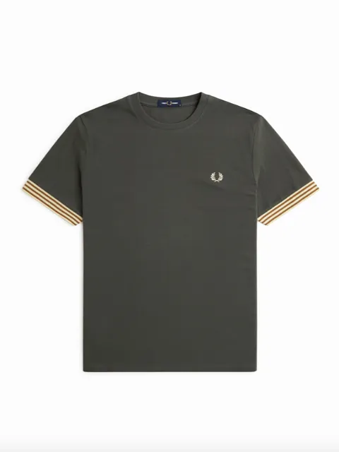 Fred Perry Striped Cuff T-Shirt/Field Green - New SS24