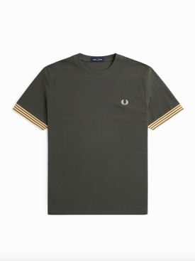 Fred Perry Striped Cuff T-Shirt/Field Green - New SS24