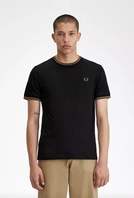 Fred Perry Twin Tipped T-Shirt/Black/Warm Stone U97 - New SS24