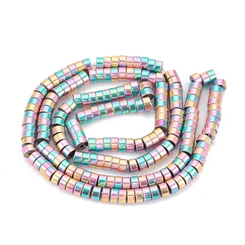 Gemstone Beads, Hematite, Synthetic, Non-Magnetic, Electroplated, Heishi Beads, Disc, Flat, Round, Rainbow, Plated, 4mm