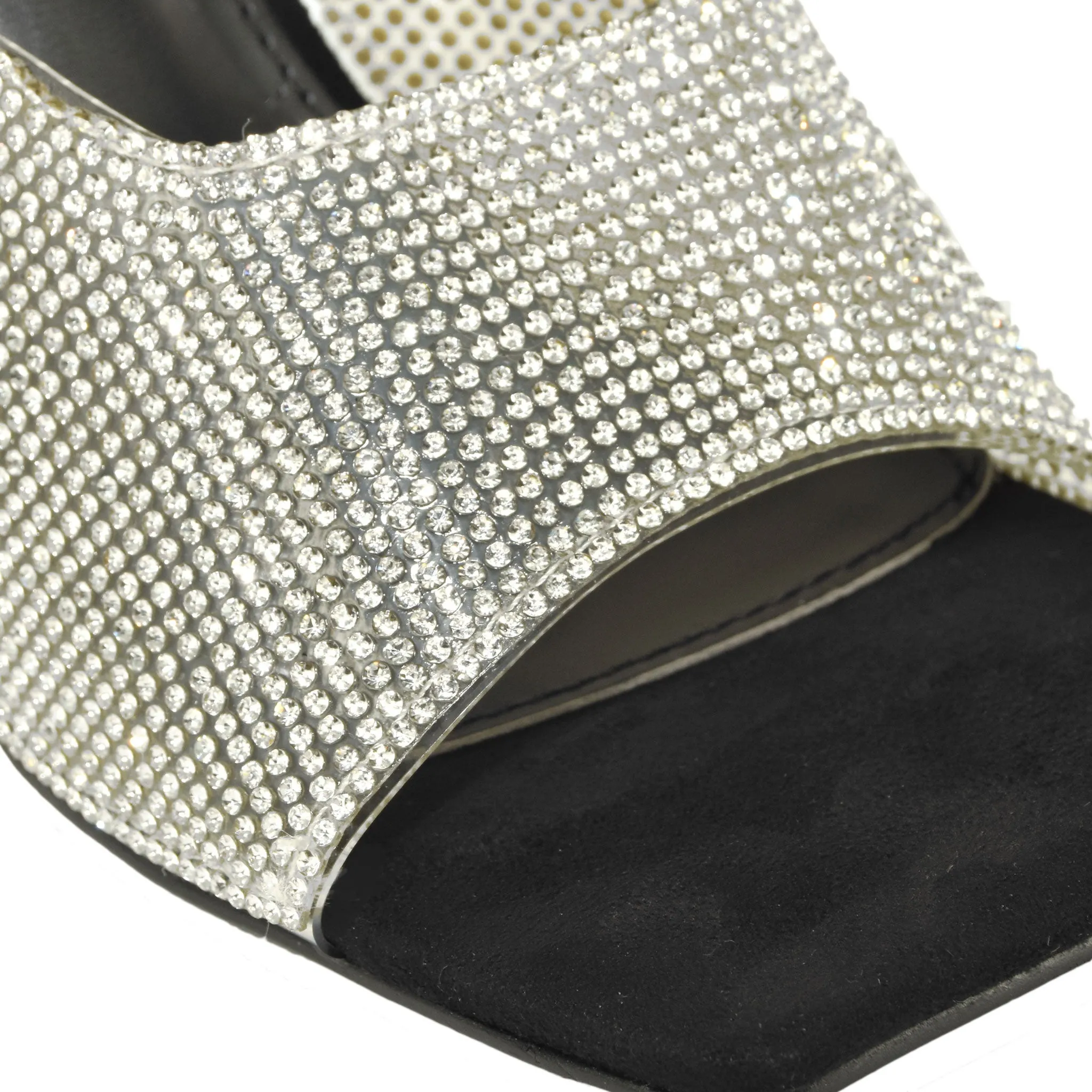 KALSA-02 Rhinestone Square Open Toe Slide Flared High Heels