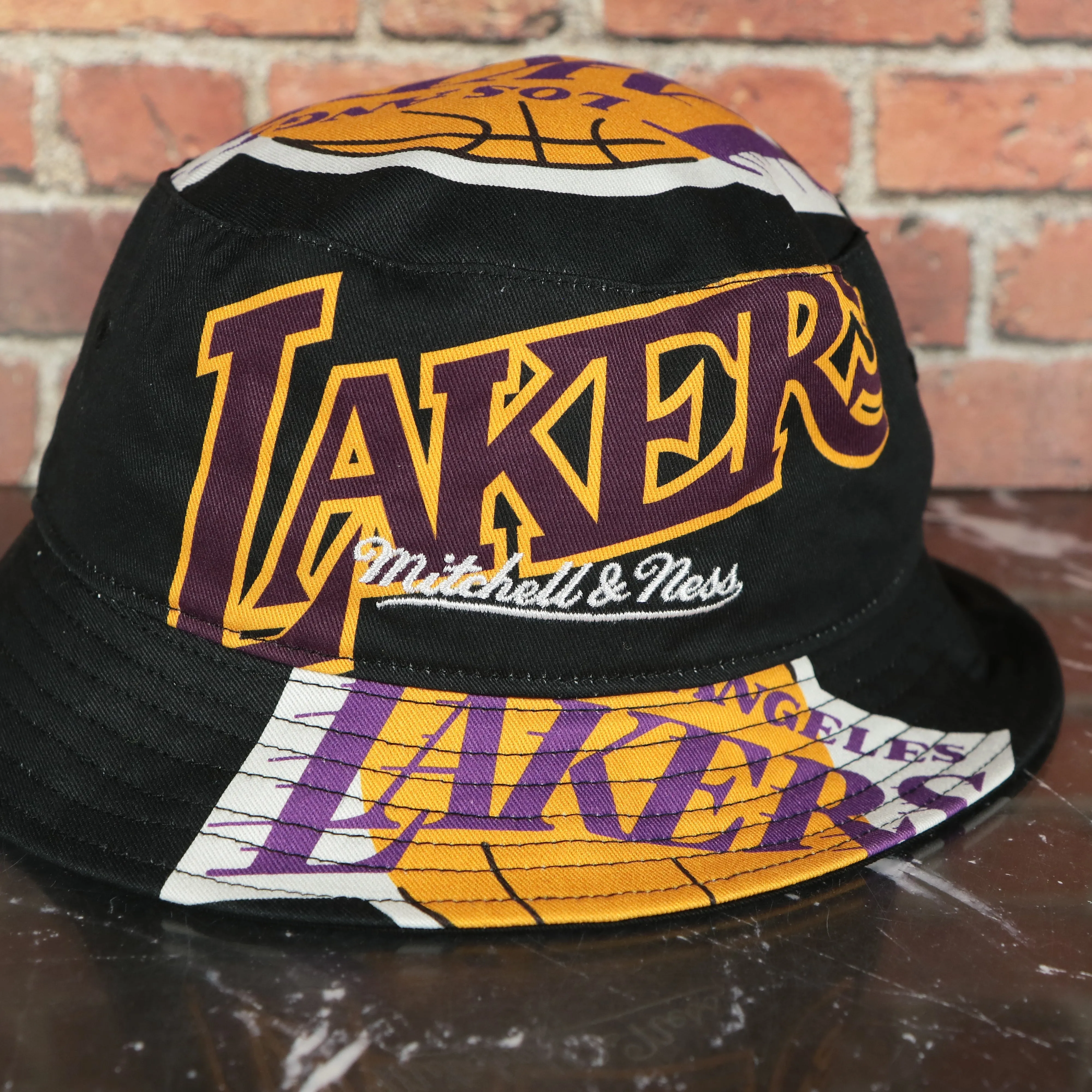 Los Angeles Lakers All Over Vintage Logo Cut Up Bucket Hat | Black