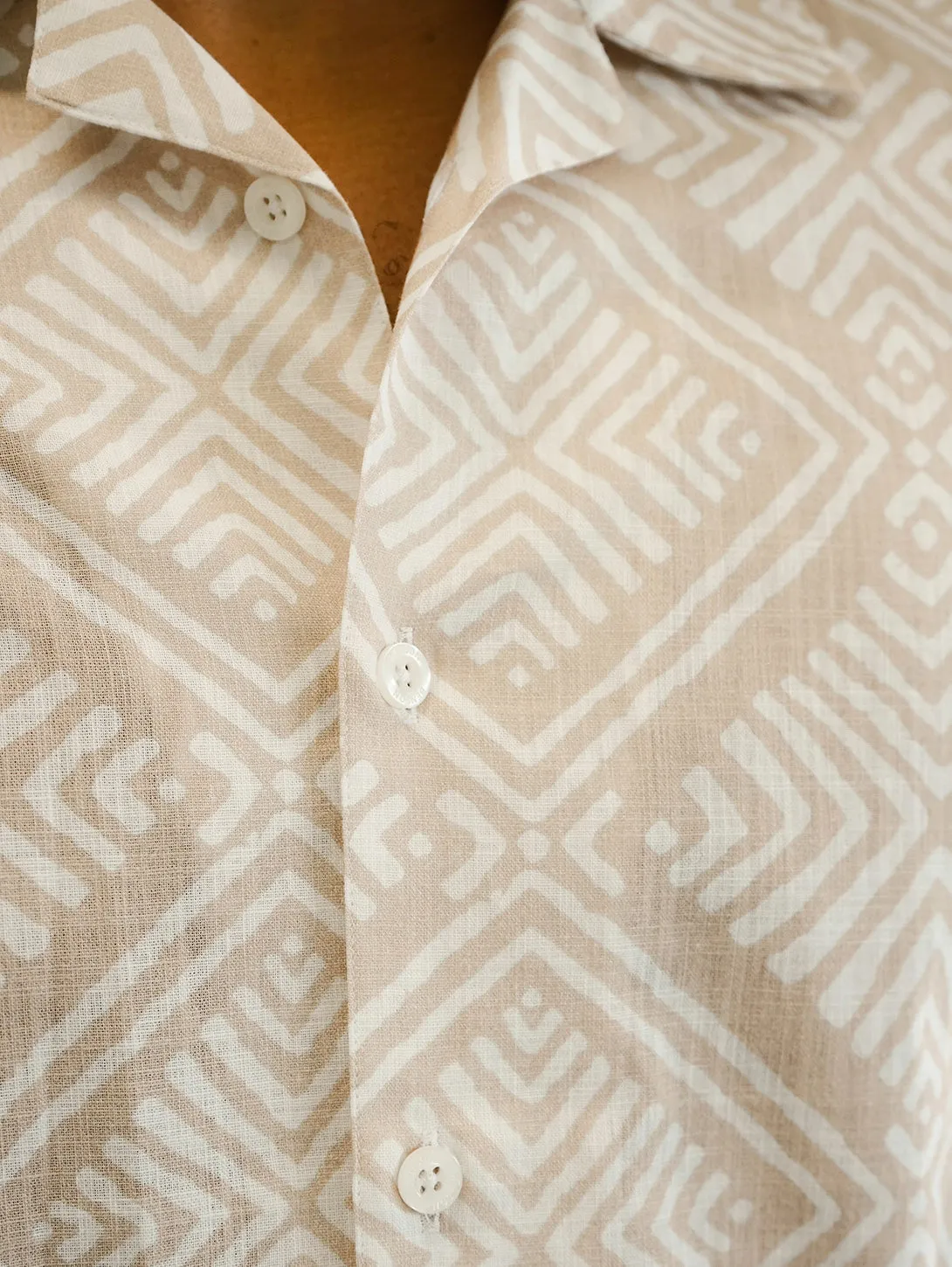 Malibu Short Sleeve Linen Shirt - Taupe Tiles