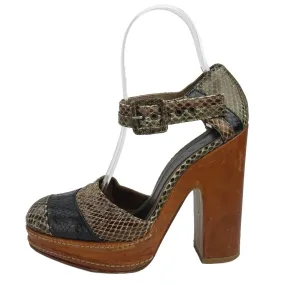 Marni Black Brown Snakeskin Leather Ankle Strap Platform High Heels Sandals 5