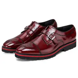 Medallion Toe Single Monk Strap - Wine Red