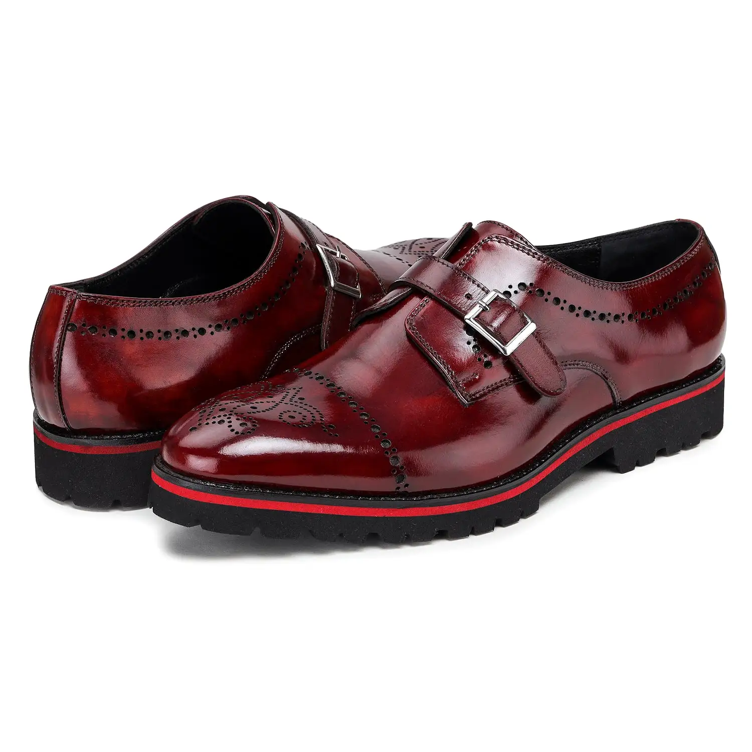 Medallion Toe Single Monk Strap - Wine Red