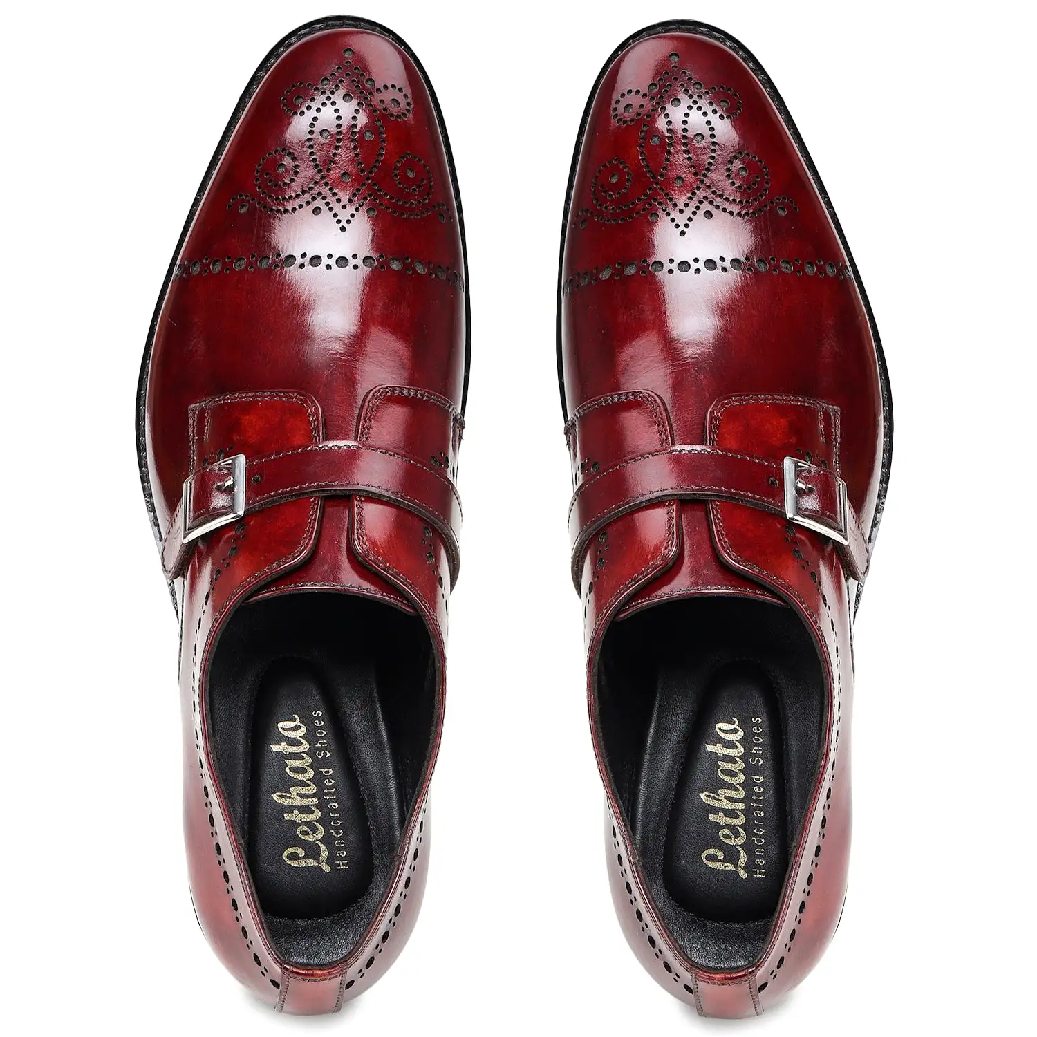 Medallion Toe Single Monk Strap - Wine Red