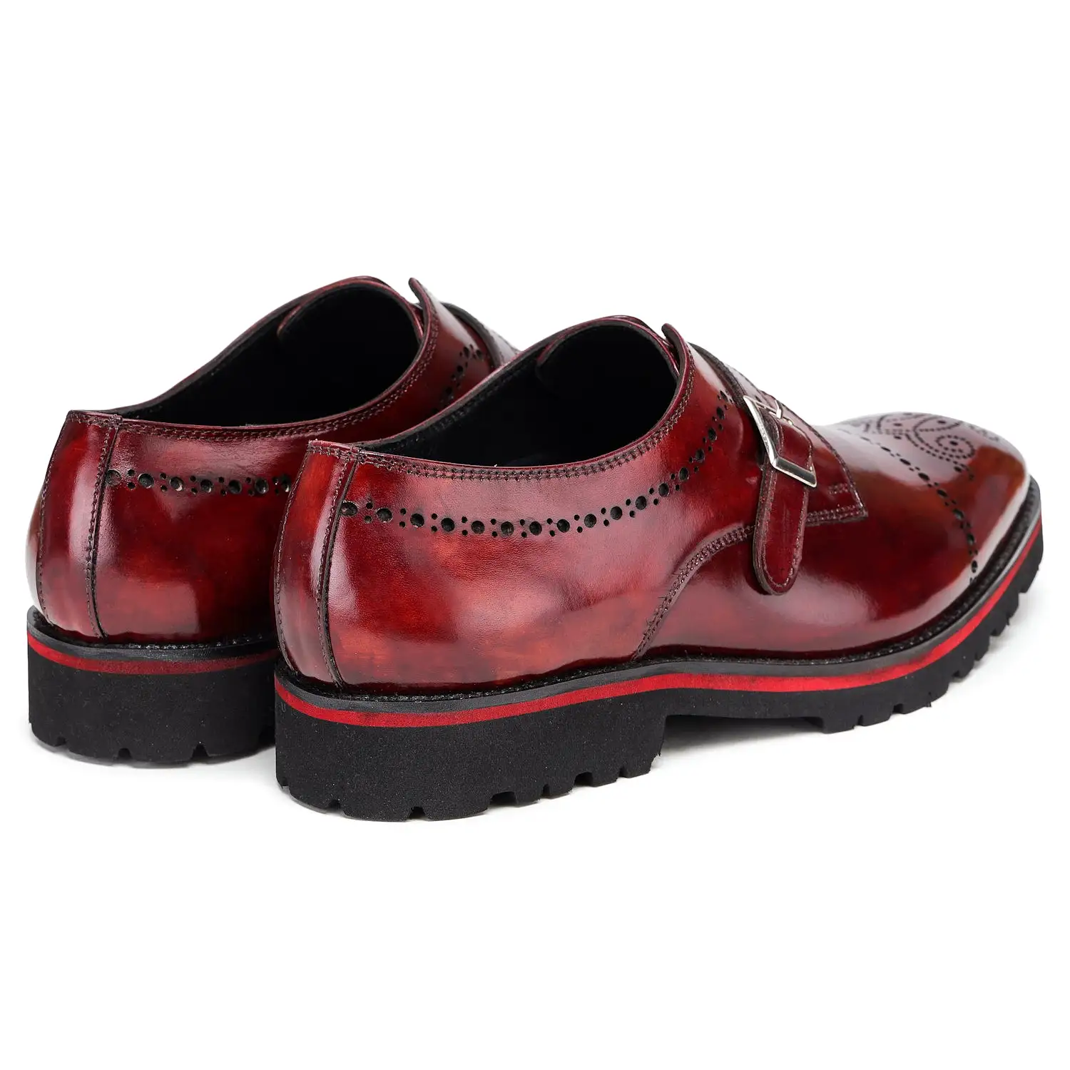 Medallion Toe Single Monk Strap - Wine Red