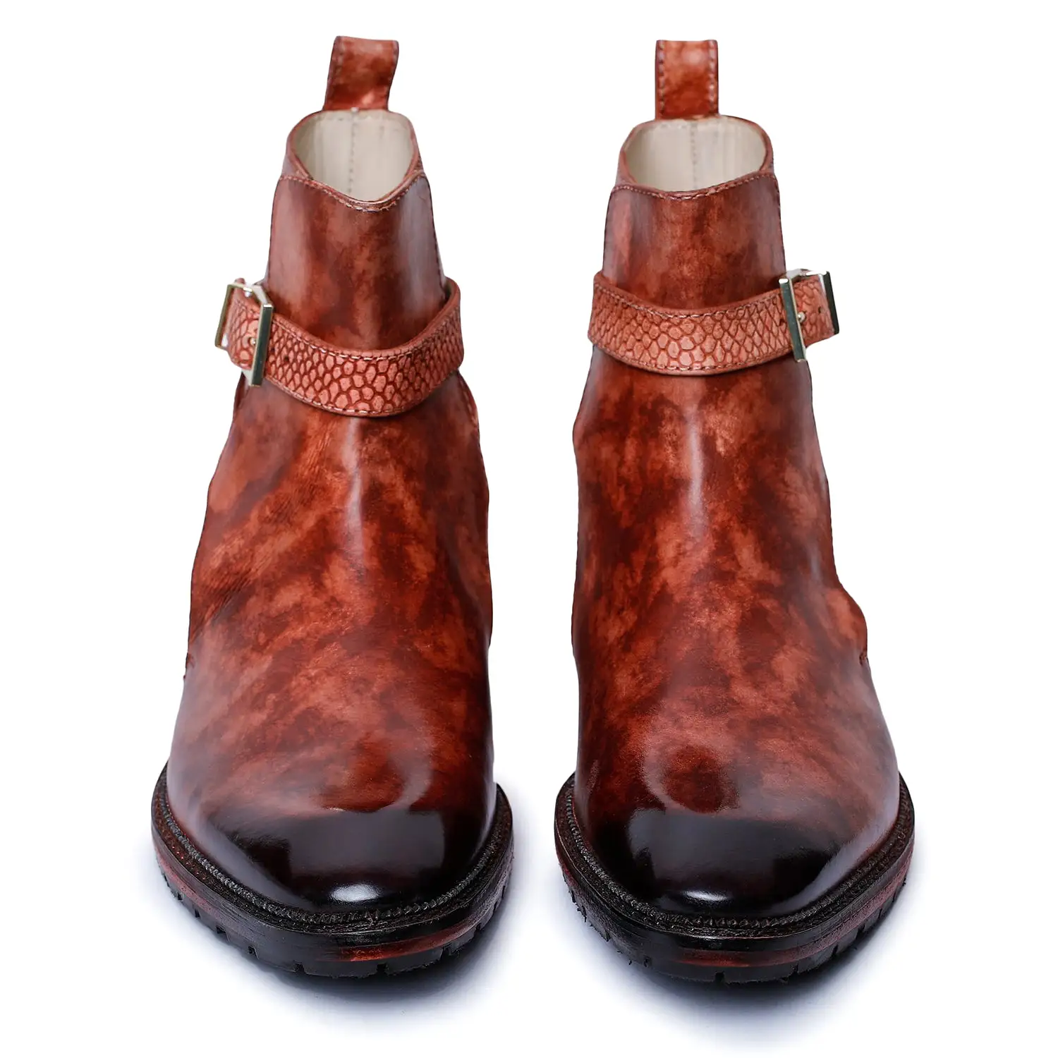 Mens Cross Strap Boots- Reddish Brown