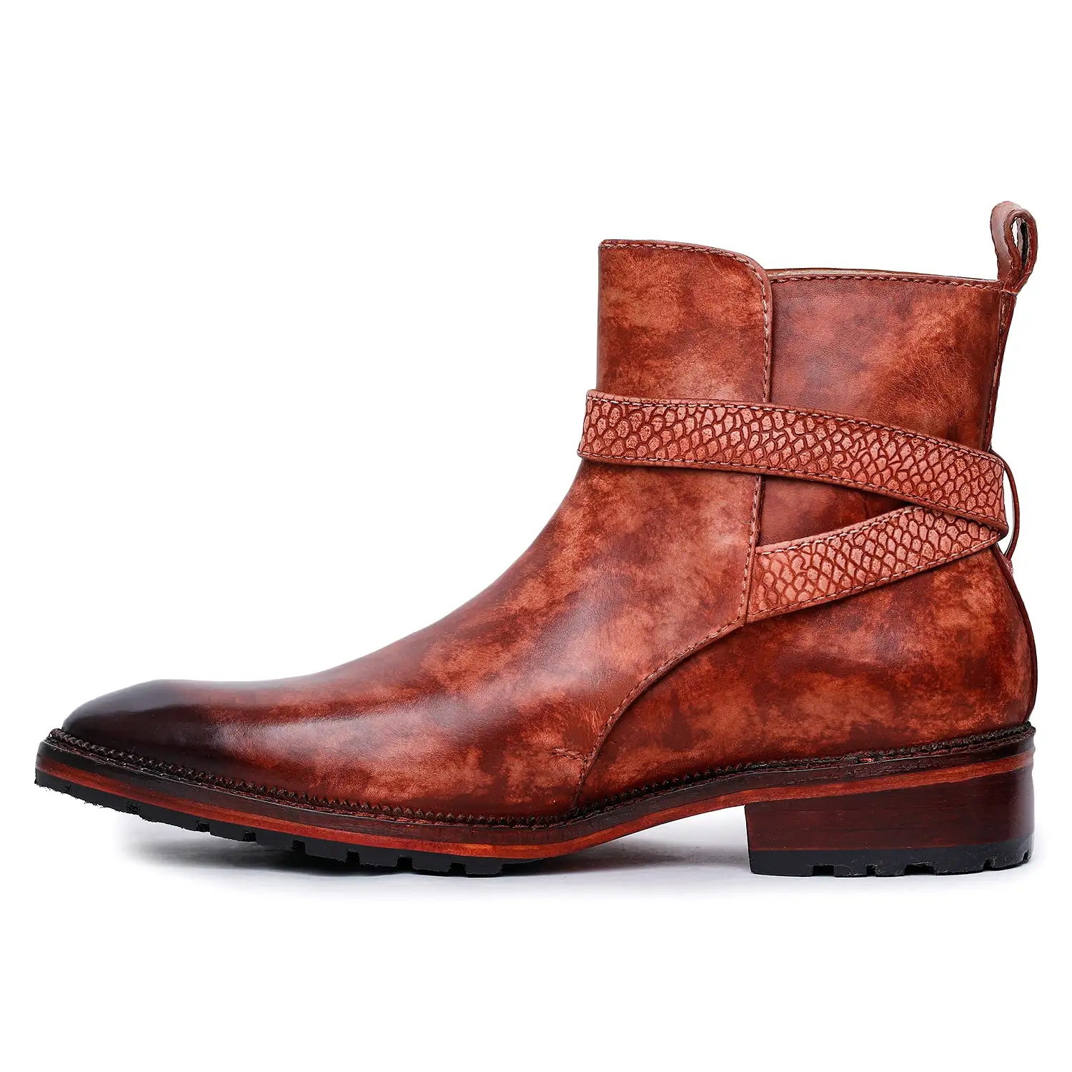 Mens Cross Strap Boots- Reddish Brown