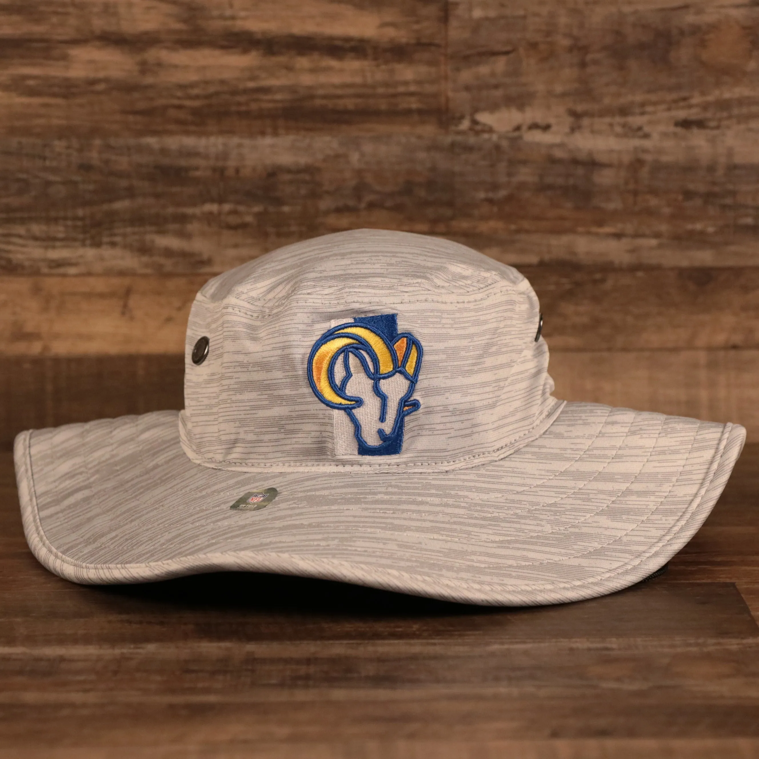 NEW ERA | LOS ANGELES RAMS | RAM PATCH FRONT | NFL 2021 TRAINING | PANAMA BUCKET HAT | ROYAL BLUE BOTTOM |  GRAY | OSFM