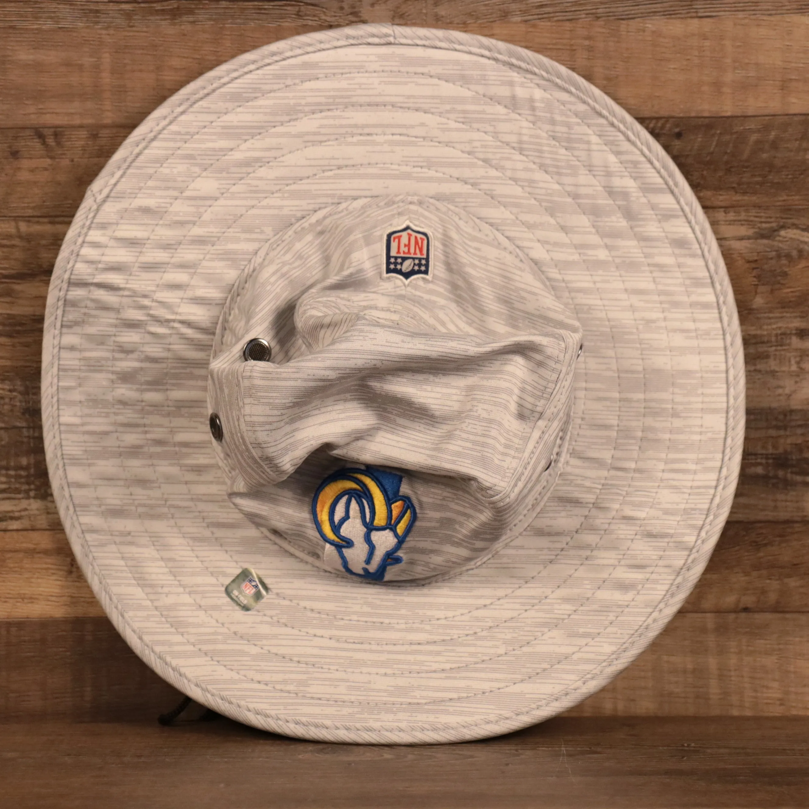 NEW ERA | LOS ANGELES RAMS | RAM PATCH FRONT | NFL 2021 TRAINING | PANAMA BUCKET HAT | ROYAL BLUE BOTTOM |  GRAY | OSFM