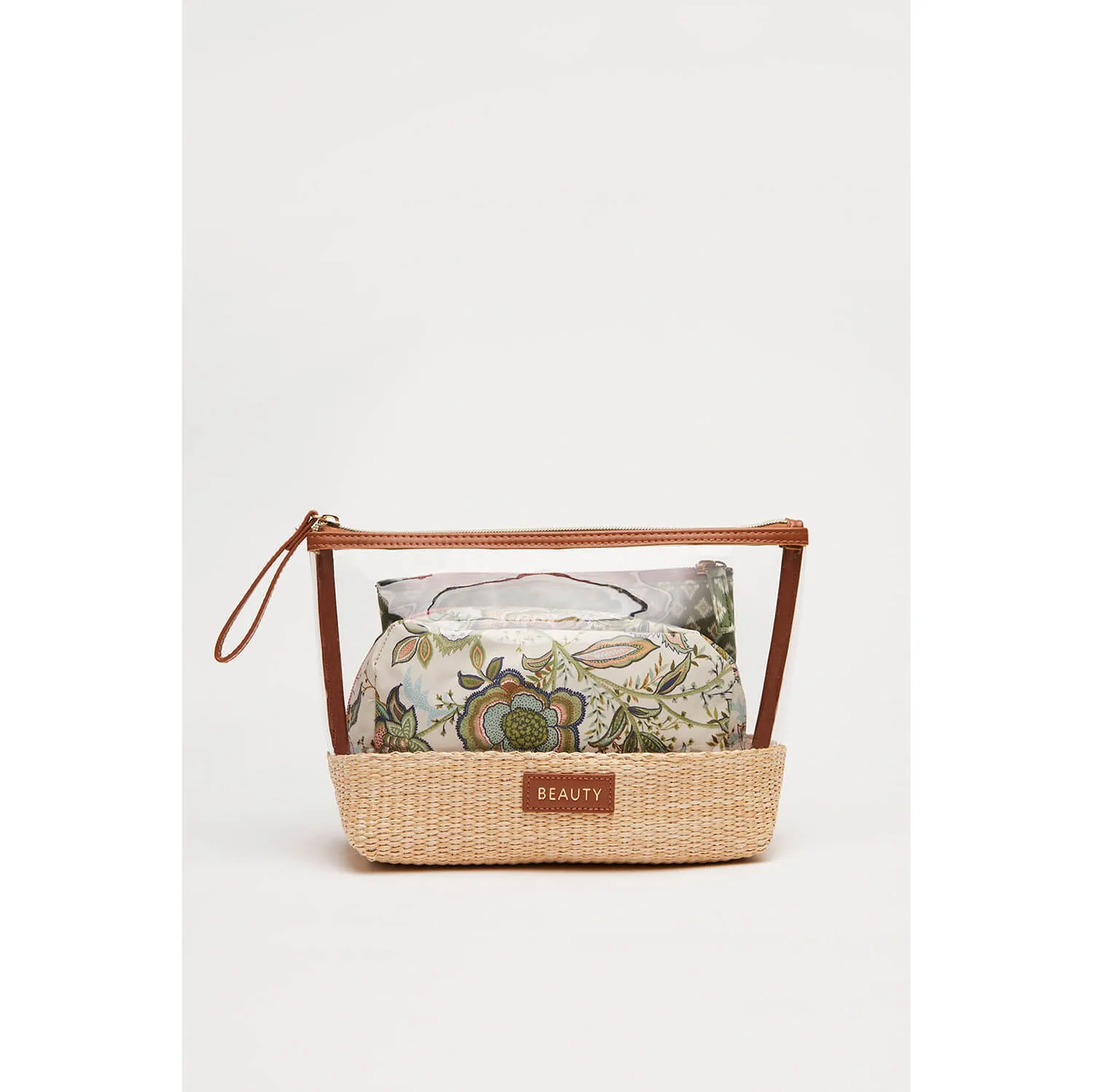 Pack Of 3 Printed Raffia Vanity Cases