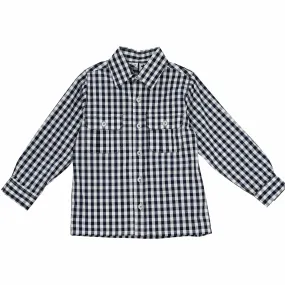 Reece Boys Camp Shirt Navy Gingham Check