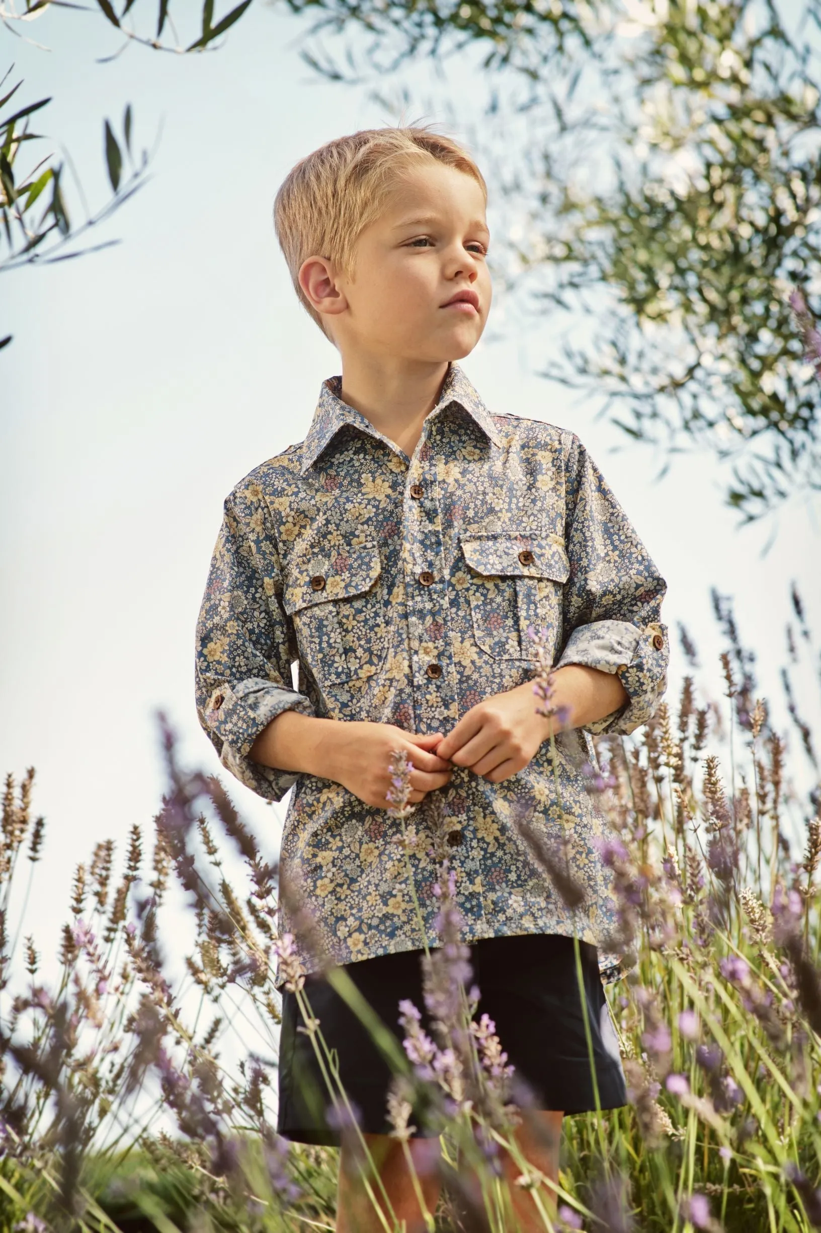 Reece Boys Camp Shirt Spring Blue Florals