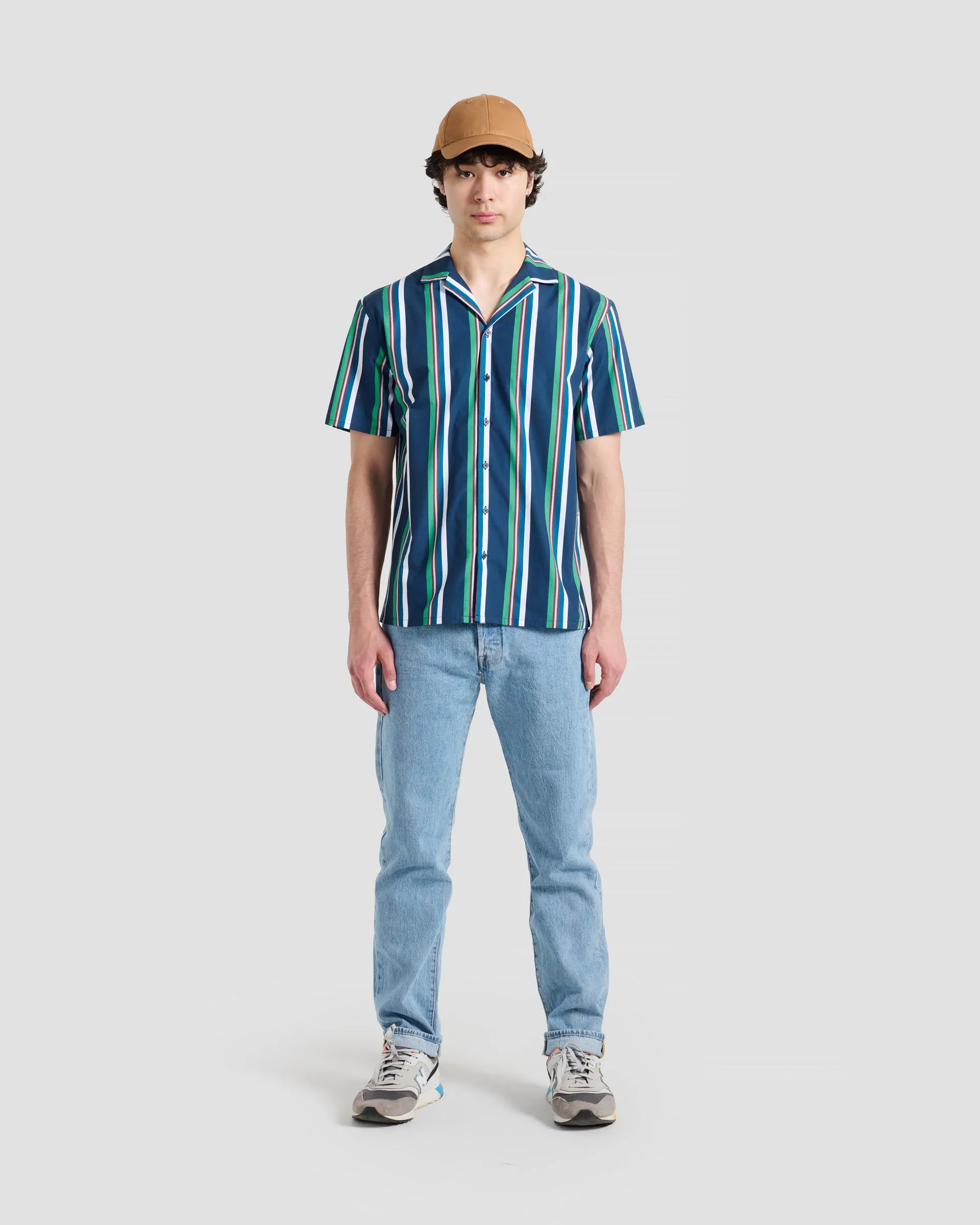 RETRO STRIPE SHORT SLEEVE CAMP SHIRT