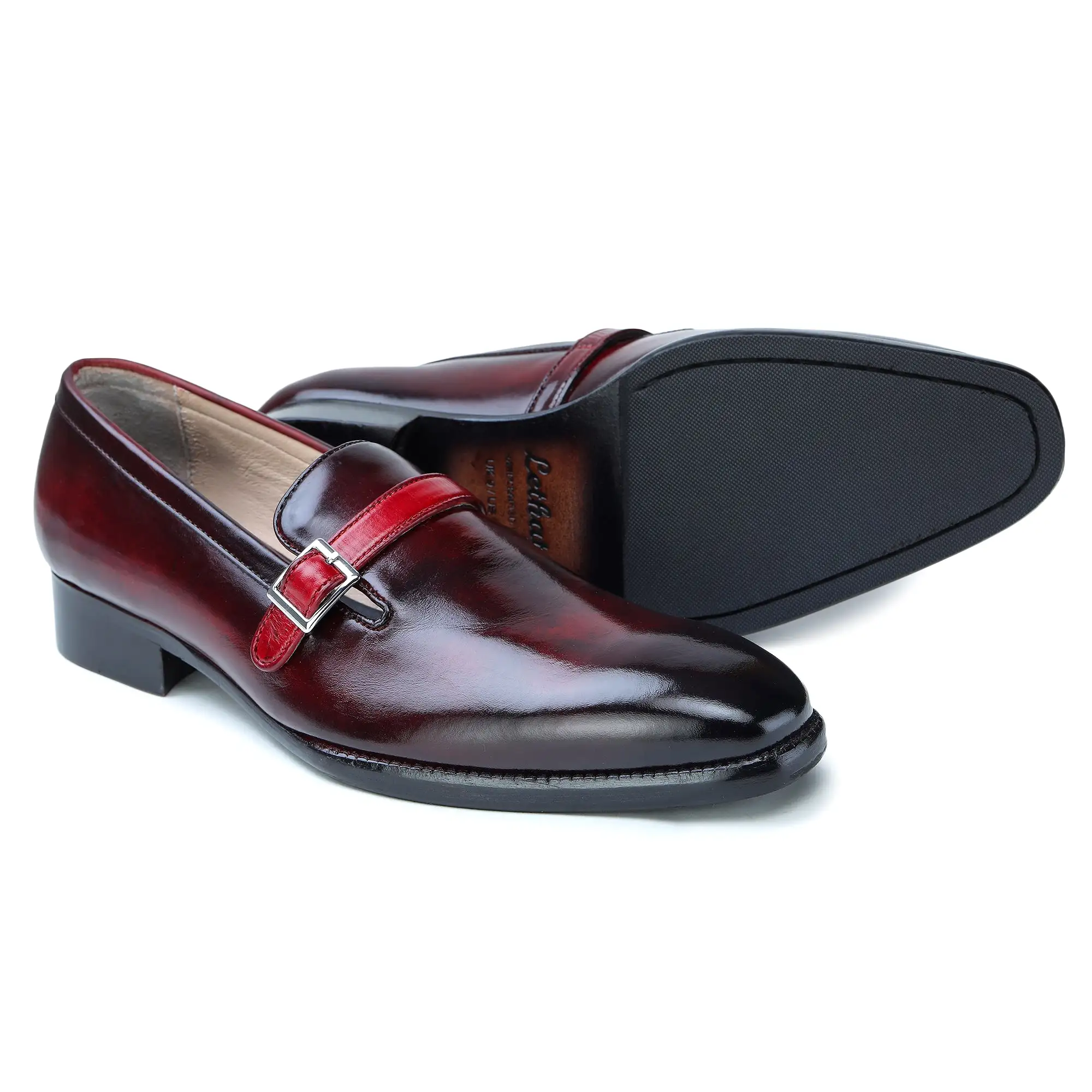 Single Monk Strap Loafers - Wine Red