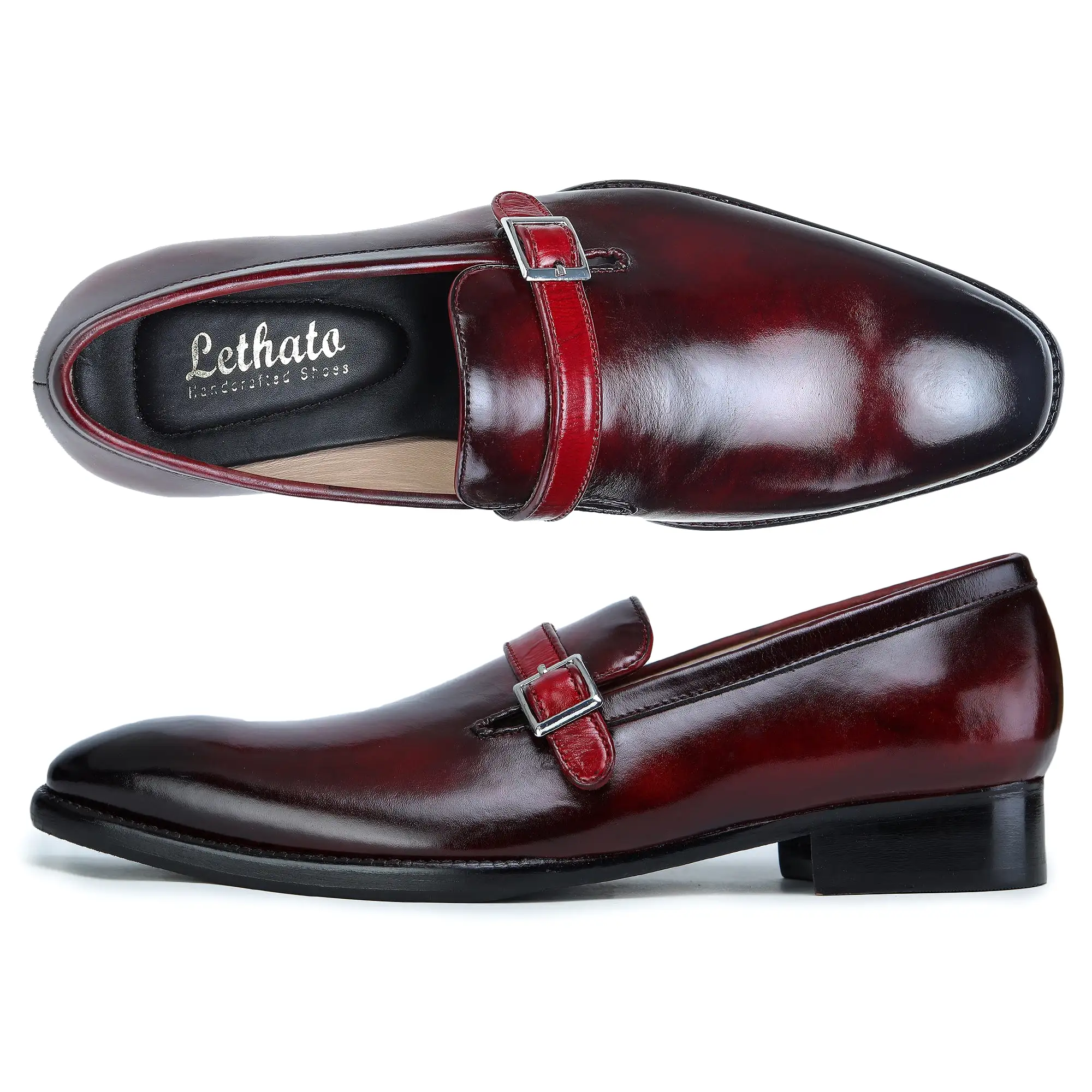 Single Monk Strap Loafers - Wine Red