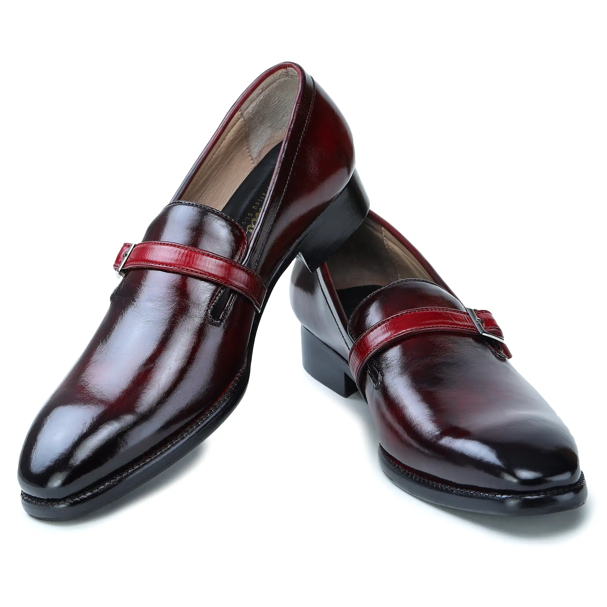 Single Monk Strap Loafers - Wine Red