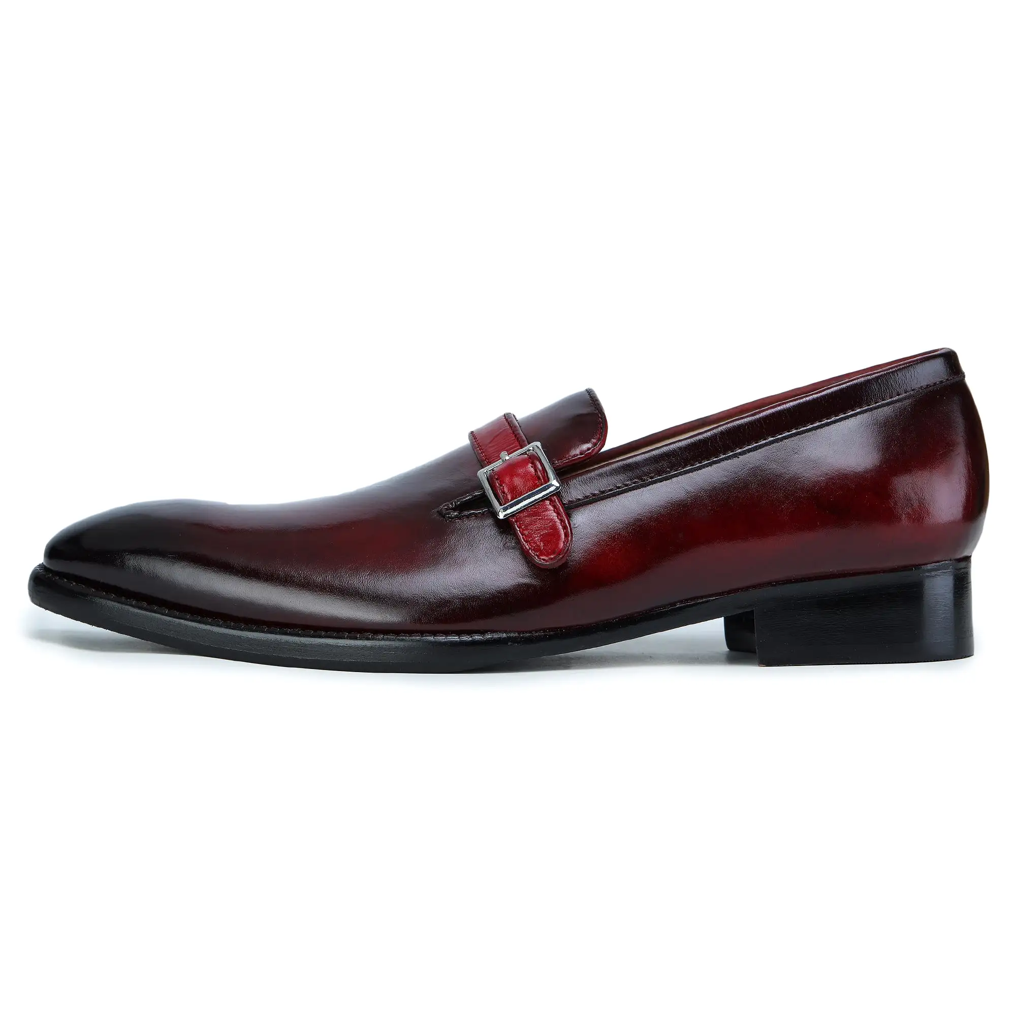 Single Monk Strap Loafers - Wine Red