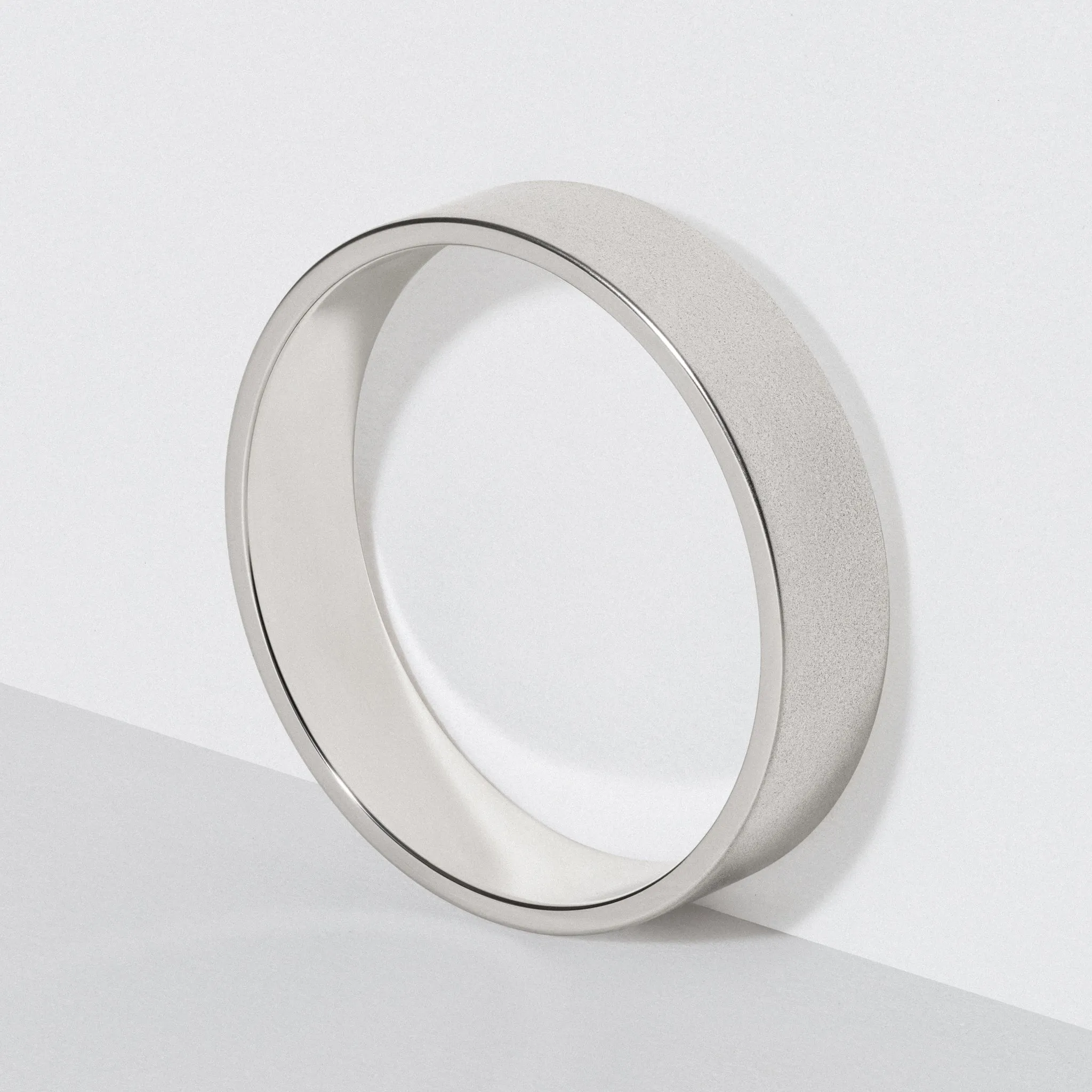 White Gold Flat Wedding Band - Matte 5mm