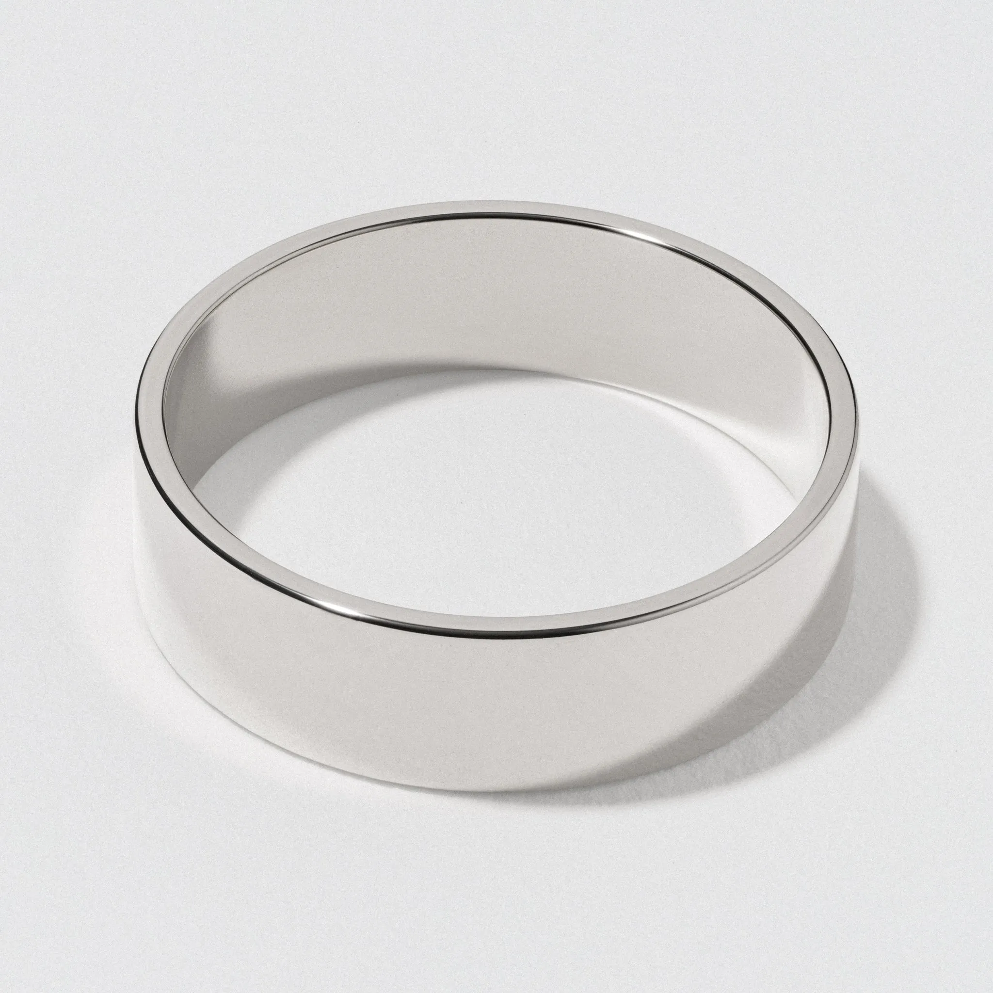 White Gold Flat Wedding Band - Polished 6mm